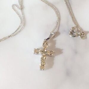 Yellow Topaz Cross Pendant Necklace Sterling Silver Chain